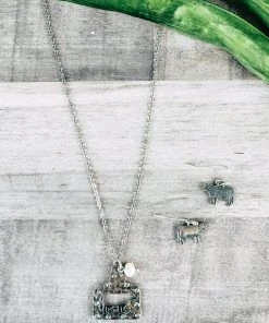 Blue Tortoise Jewelry Silver Cattle Tag Necklace