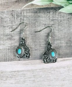 Blue Tortoise Silver Ear Tag Concho Earrings New Arrivals
