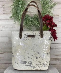 Sixtease Silver Splattered Cowhide Tote Handbag Handbags & Wallets