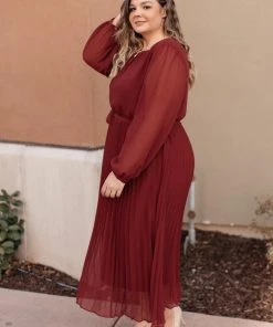 Ave Shops Simple And Pleated Dress In Rust Dresses, Rompers, Jumpsuits