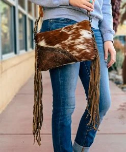 Myra Handbags & Wallets Simplistic Cowhide & Floral Tooled Crossbody