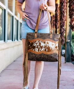 Myra New Arrivals Sioux City Cowhide & Embossed Tote Handbag