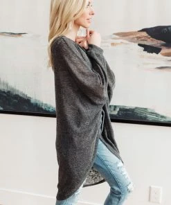 Ave Shops Slouchy Vibe Cardigan In Charcoal