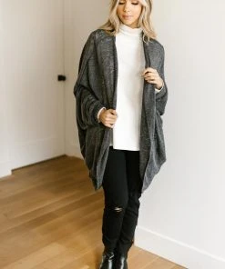 Ave Shops Slouchy Vibe Cardigan In Charcoal