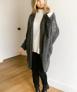 Ave Shops Slouchy Vibe Cardigan In Charcoal