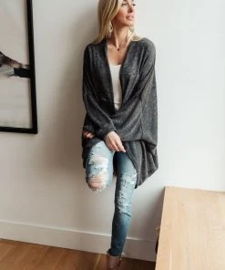 Ave Shops Slouchy Vibe Cardigan In Charcoal