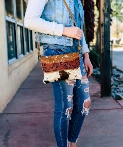 Myra Small Brown & White Cowhide Crossbody Handbags & Wallets