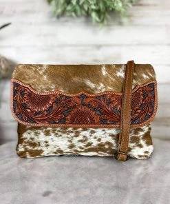 Myra Small Brown & White Cowhide Crossbody Handbags & Wallets