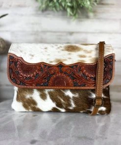 Myra Small Brown & White Cowhide Crossbody Handbags & Wallets