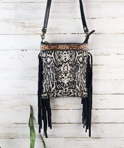 Rafter T Small Snake Print Fringe Crossbody Handbag >> MEGA SALE <<