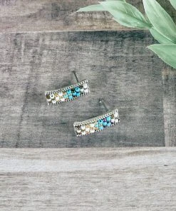 Blue Tortoise Small Multi Color Beaded Post Earrings