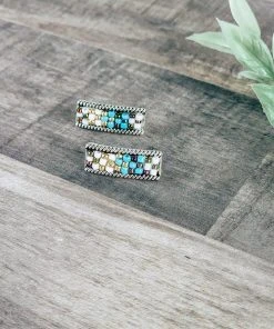 Blue Tortoise Small Multi Color Beaded Post Earrings