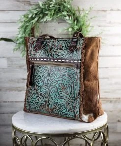 Myra Snazzy Patina Cowhide Tote Handbag