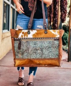 Myra Handbags & Wallets Snazzy Patina Cowhide Weekender Handbag