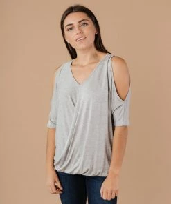 Ave Shops Heather Gray Split The Check Top - Women's Short Sleeve Tops & Blouses 20 Ave Shops Clothing Split The Check Top In Heather Gray
