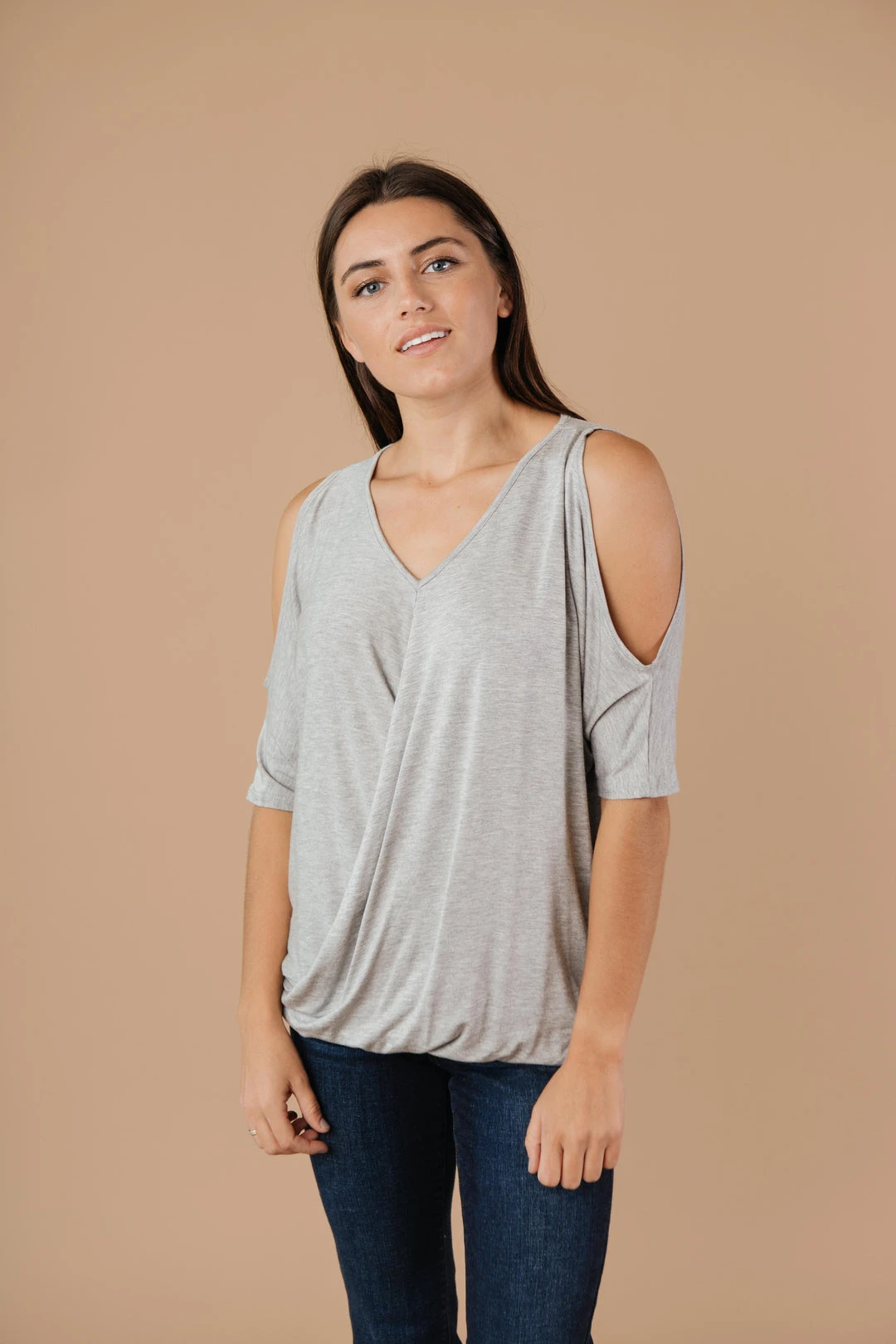 Ave Shops Heather Gray Split The Check Top - Women's Short Sleeve Tops & Blouses 5 Ave Shops Clothing Split The Check Top In Heather Gray