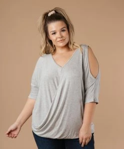 Ave Shops Heather Gray Split The Check Top - Women's Short Sleeve Tops & Blouses 24 Ave Shops Clothing Split The Check Top In Heather Gray