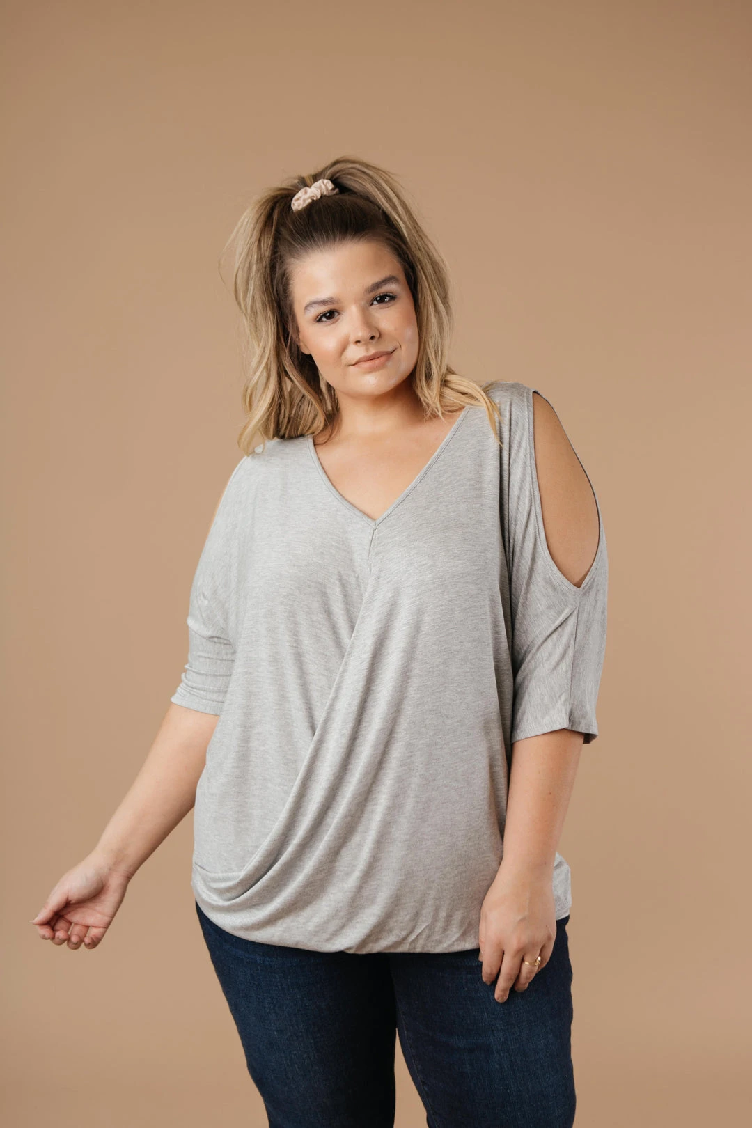 Ave Shops Heather Gray Split The Check Top - Women's Short Sleeve Tops & Blouses 9 Ave Shops Clothing Split The Check Top In Heather Gray