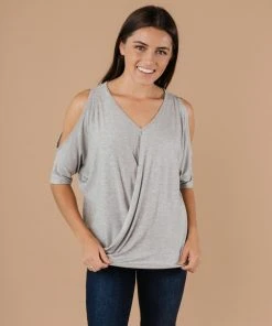 Ave Shops Heather Gray Split The Check Top - Women's Short Sleeve Tops & Blouses 21 Ave Shops Clothing Split The Check Top In Heather Gray