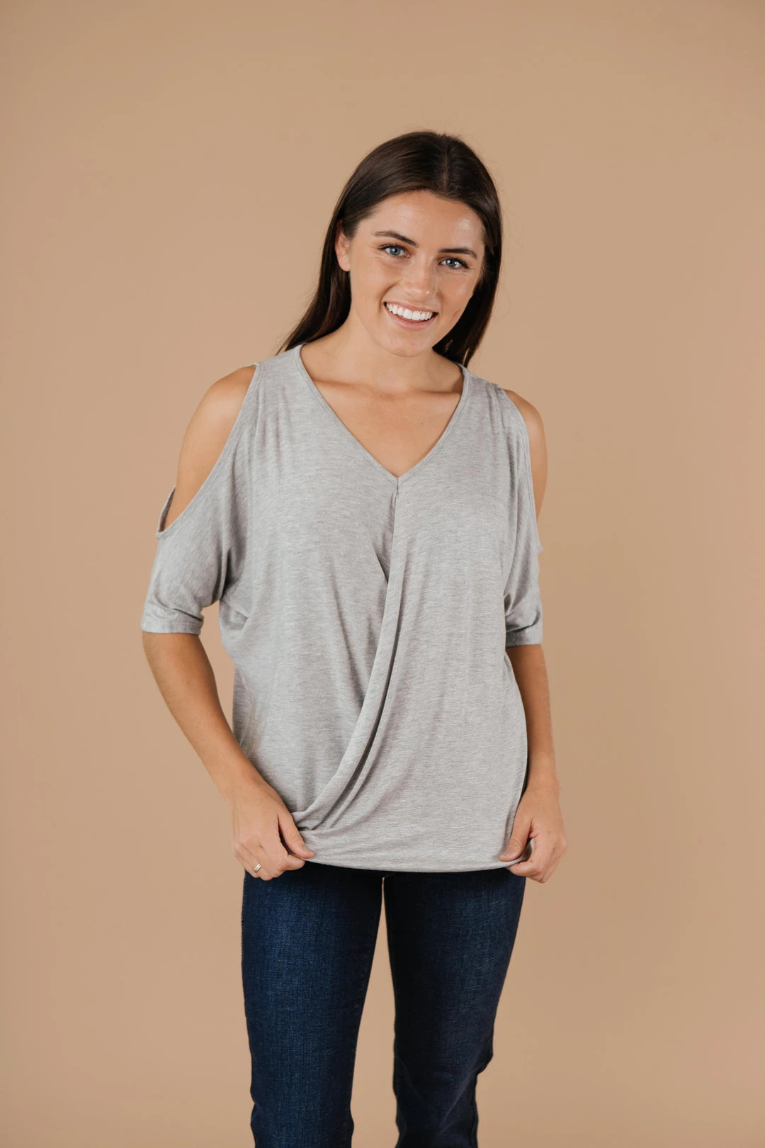 Ave Shops Heather Gray Split The Check Top - Women's Short Sleeve Tops & Blouses 6 Ave Shops Clothing Split The Check Top In Heather Gray