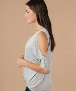 Ave Shops Heather Gray Split The Check Top - Women's Short Sleeve Tops & Blouses 22 Ave Shops Clothing Split The Check Top In Heather Gray