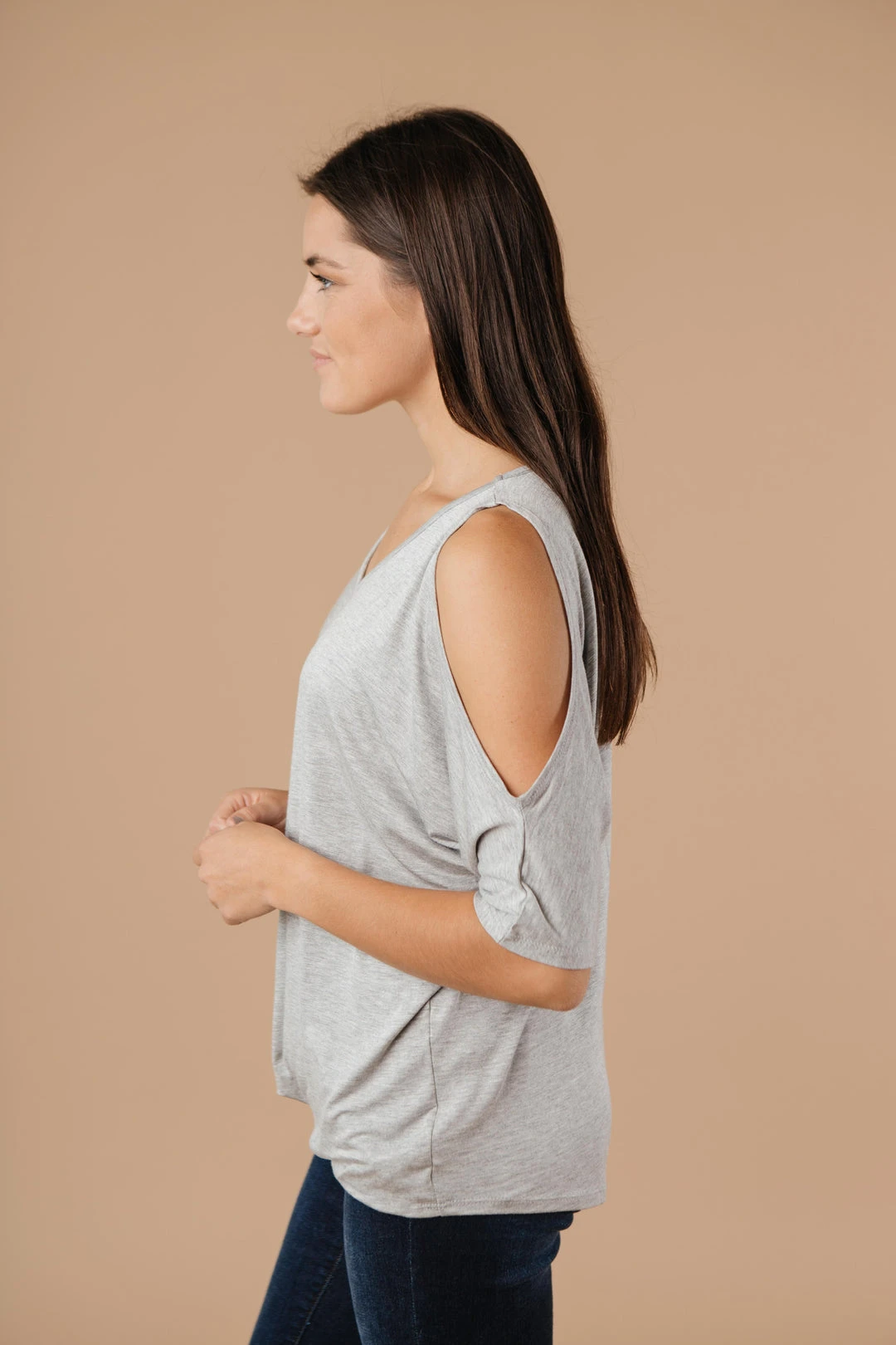 Ave Shops Heather Gray Split The Check Top - Women's Short Sleeve Tops & Blouses 7 Ave Shops Clothing Split The Check Top In Heather Gray