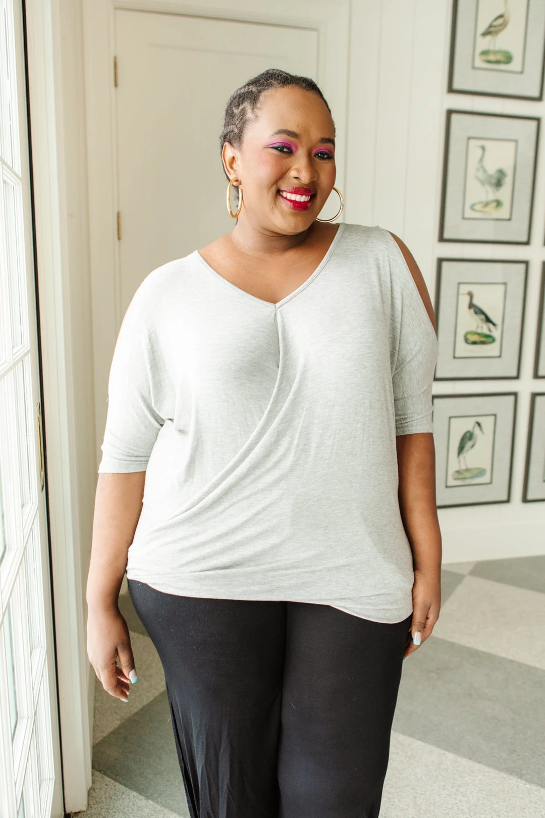 Ave Shops Heather Gray Split The Check Top - Women's Short Sleeve Tops & Blouses 16 Ave Shops Clothing Split The Check Top In Heather Gray