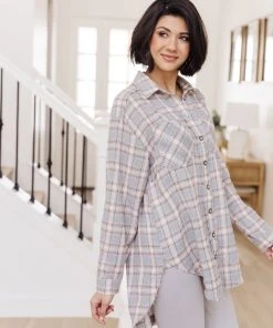 Ave Shops Clothing Stay Cool Plaid Shirt In Gray