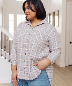 Ave Shops Clothing Stay Cool Plaid Shirt In Gray