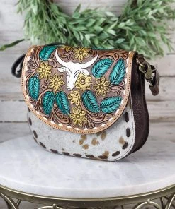 American Darling Steer Skull & Floral Cowhide Crossbody Handbag
