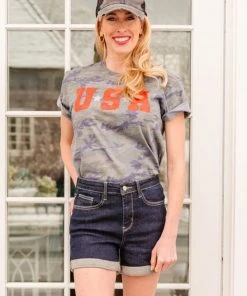 Ave Shops Stone Wash Open Seam Cuff Shorts