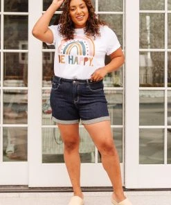 Ave Shops Stone Wash Open Seam Cuff Shorts