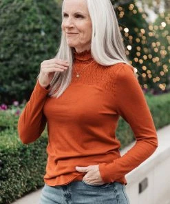Ave Shops Stylin Girl Rust Turtleneck Top | Long Sleeve Casual Blouse for Women 19 Ave Shops Stylin Girl Turtleneck In Rust Clothing