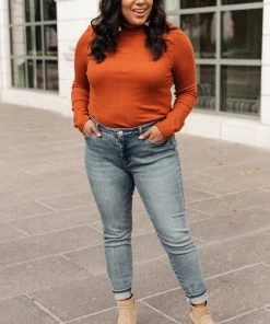 Ave Shops Stylin Girl Rust Turtleneck Top | Long Sleeve Casual Blouse for Women 18 Ave Shops Stylin Girl Turtleneck In Rust Clothing