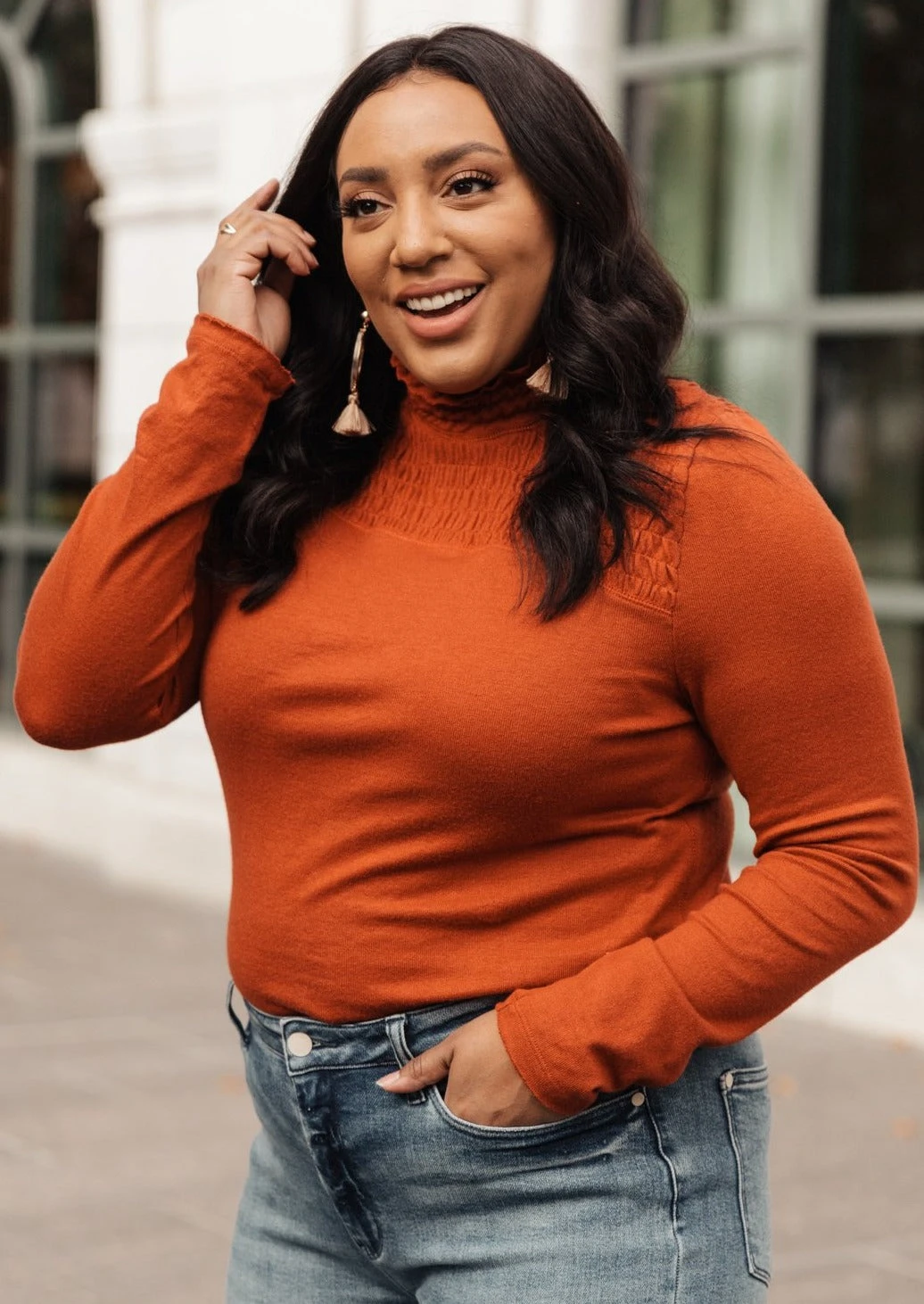 Ave Shops Stylin Girl Rust Turtleneck Top | Long Sleeve Casual Blouse for Women 3 Ave Shops Stylin Girl Turtleneck In Rust Clothing