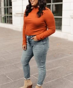 Ave Shops Stylin Girl Rust Turtleneck Top | Long Sleeve Casual Blouse for Women 20 Ave Shops Stylin Girl Turtleneck In Rust Clothing