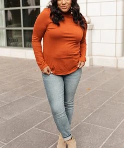 Ave Shops Stylin Girl Rust Turtleneck Top | Long Sleeve Casual Blouse for Women 26 Ave Shops Stylin Girl Turtleneck In Rust Clothing
