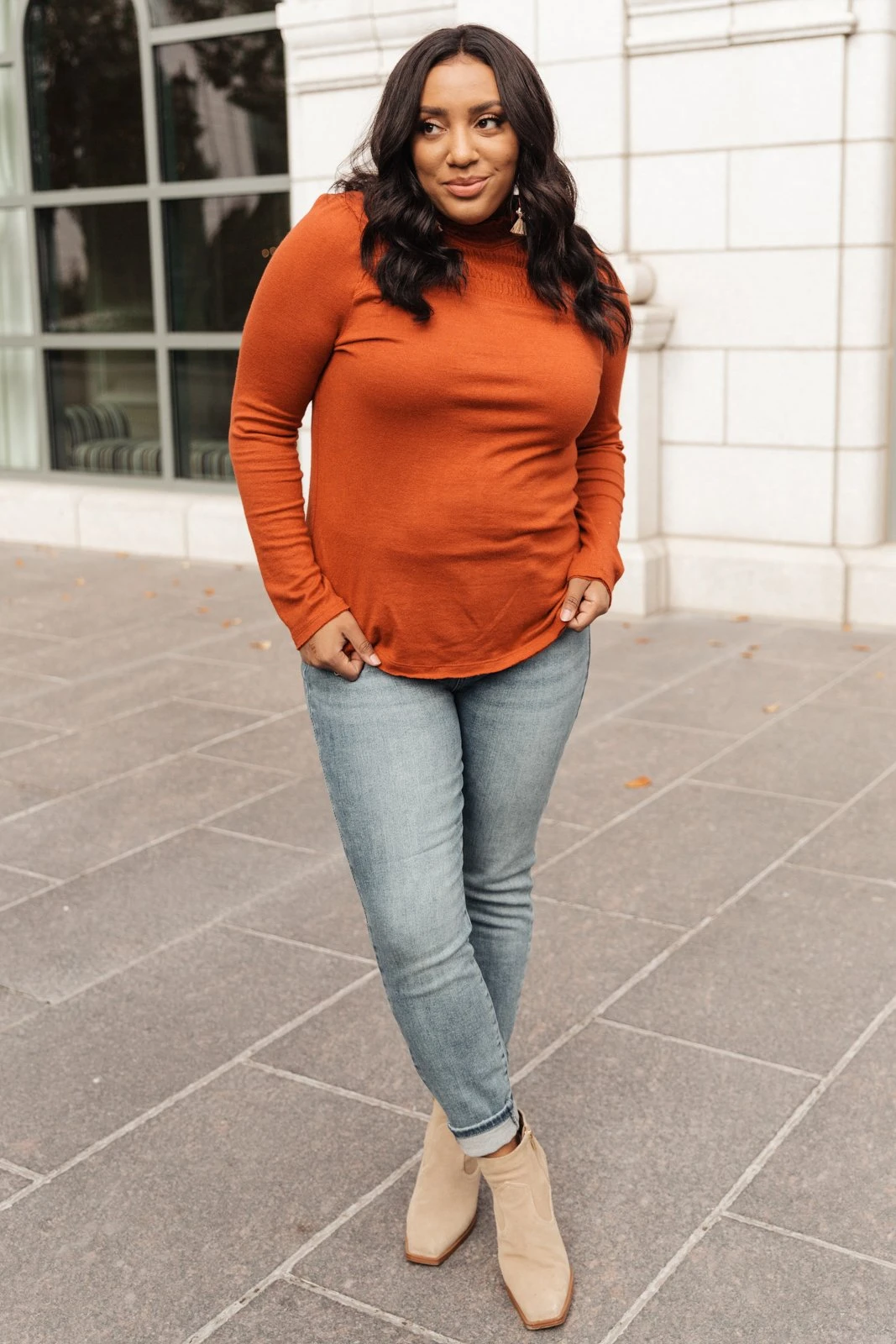 Ave Shops Stylin Girl Rust Turtleneck Top | Long Sleeve Casual Blouse for Women 13 Ave Shops Stylin Girl Turtleneck In Rust Clothing