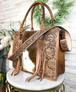 American Darling Sunflower Tooled Cowhide Handbag