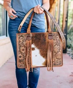 American Darling Sunflower Tooled Cowhide Handbag