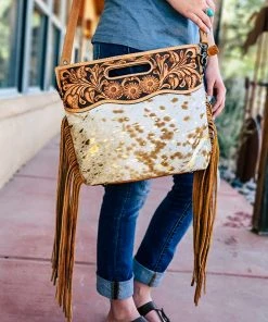 American Darling Sunflower Tooled & Metallic Cowhide Crossbody Handbag Handbags & Wallets