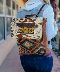 Myra Sunflower & Steer Skull Cowhide Backpack Handbags & Wallets