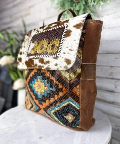 Myra Sunflower & Steer Skull Cowhide Backpack Handbags & Wallets