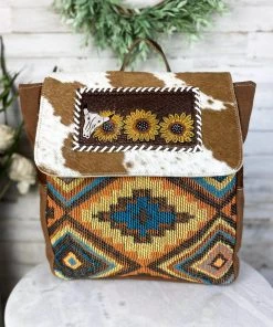 Myra Sunflower & Steer Skull Cowhide Backpack Handbags & Wallets