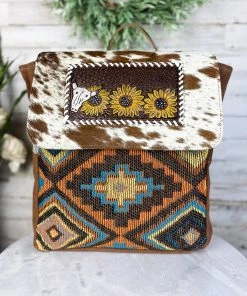 Myra Sunflower & Steer Skull Cowhide Backpack Handbags & Wallets