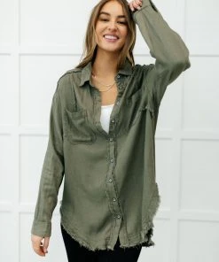 Ave Shops Sweet Kiss Olive Button Down Top - Stylish Long Sleeve Blouse 31 Ave Shops Clothing Sweet Kiss Button Down Top In Olive