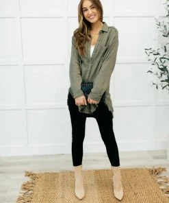 Ave Shops Sweet Kiss Olive Button Down Top - Stylish Long Sleeve Blouse 27 Ave Shops Clothing Sweet Kiss Button Down Top In Olive