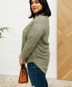 Ave Shops Sweet Kiss Olive Button Down Top - Stylish Long Sleeve Blouse 26 Ave Shops Clothing Sweet Kiss Button Down Top In Olive