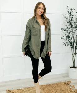 Ave Shops Sweet Kiss Olive Button Down Top - Stylish Long Sleeve Blouse 22 Ave Shops Clothing Sweet Kiss Button Down Top In Olive