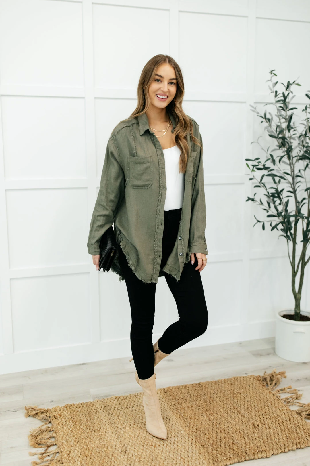 Ave Shops Sweet Kiss Olive Button Down Top - Stylish Long Sleeve Blouse 7 Ave Shops Clothing Sweet Kiss Button Down Top In Olive